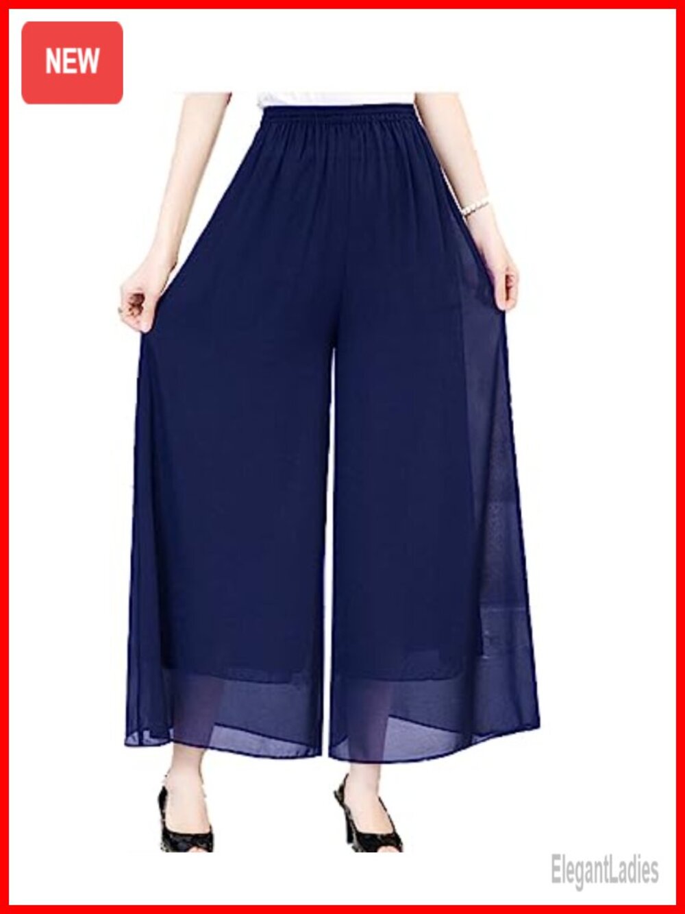 Chiffon Wide Leg Palazzo Pants High Elastic Waist Flowy Business Trousers